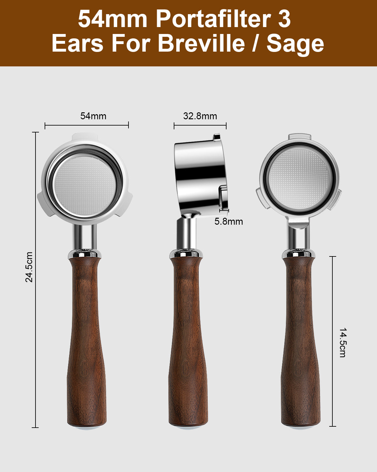 KOFIKOFI 54mm Bottomless Portafilter For Breville - American Walnut