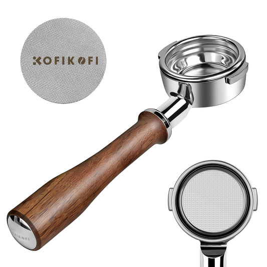 58mm Bottomless Portafilter For E61 Group Head - 2 Ears Walnut