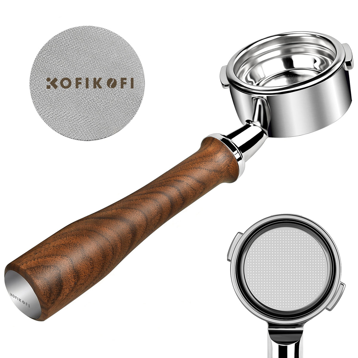 58mm Bottomless Portafilter For Gaggia Classic - 2 Ears Walnut