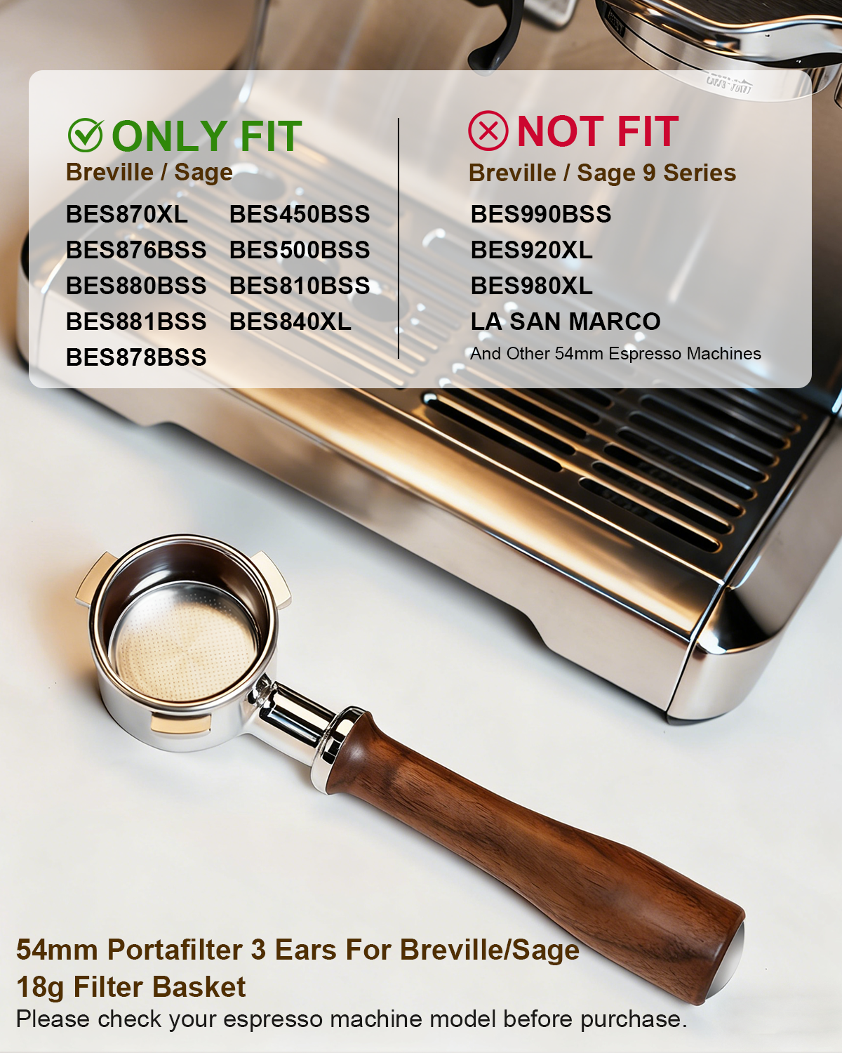 KOFIKOFI 54mm Bottomless Portafilter For Breville - American Walnut