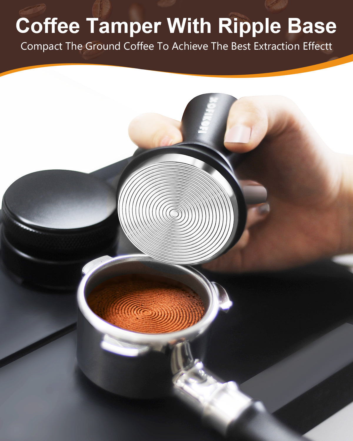 Espresso Tamper, 30lbs Spring Loaded, Aluminum Handle, Ripple Base 51/53/58MM