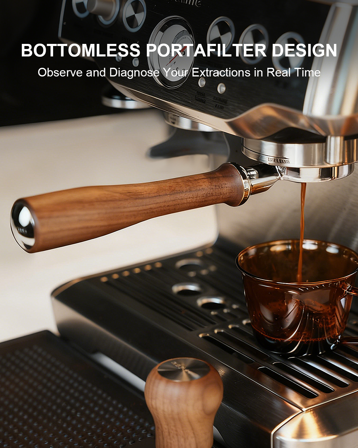 KOFIKOFI 54mm Bottomless Portafilter For Breville - American Walnut