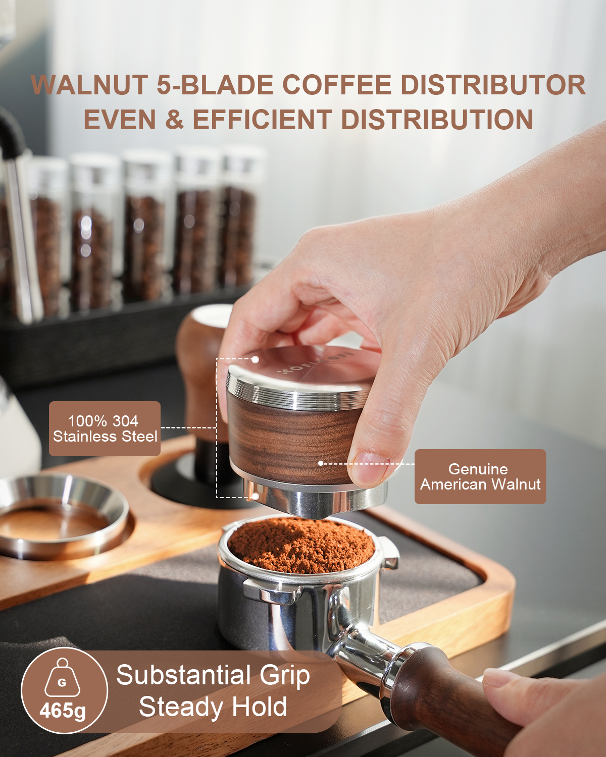 53.3mm Espresso Distribution Tool Walnut Coffee Distributor Fits Breville