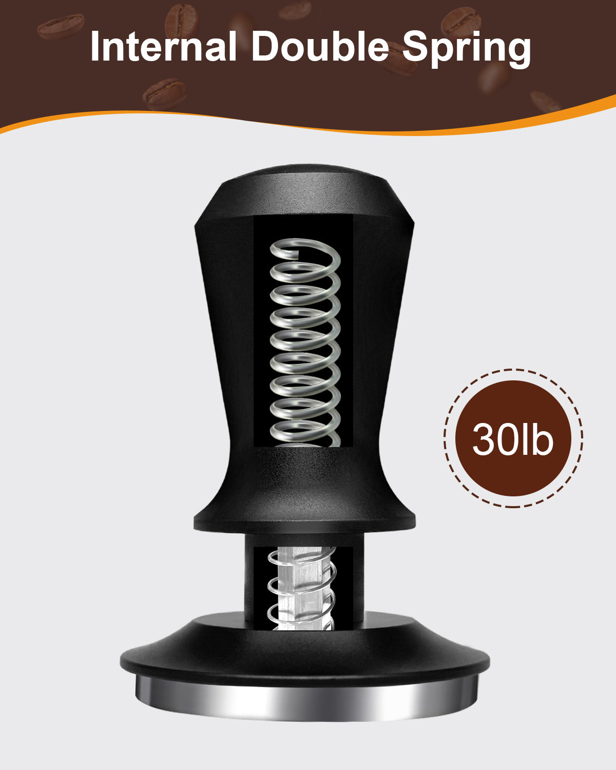 Espresso Tamper, 30lbs Spring Loaded, Aluminum Handle, Ripple Base 51/53/58MM
