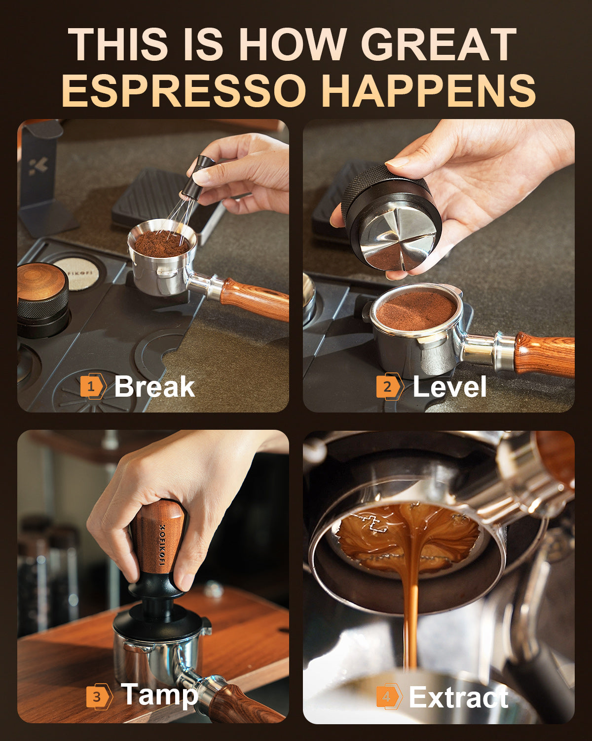 Espresso Tamper, 30lbs Spring Loaded, Rosewood Handle, Ripple Base 51/53/58MM