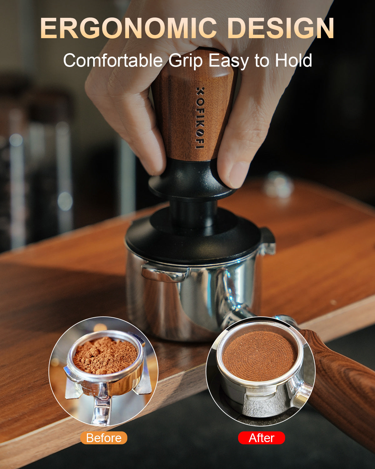 Espresso Tamper, 30lbs Spring Loaded, Rosewood Handle, Ripple Base 51/53/58MM