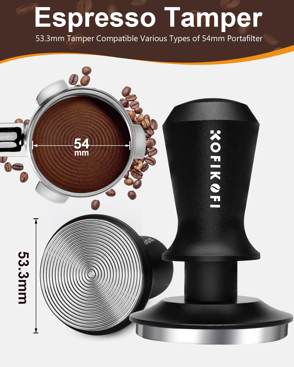 Espresso Tamper, 30lbs Spring Loaded, Aluminum Handle, Ripple Base 51/53/58MM