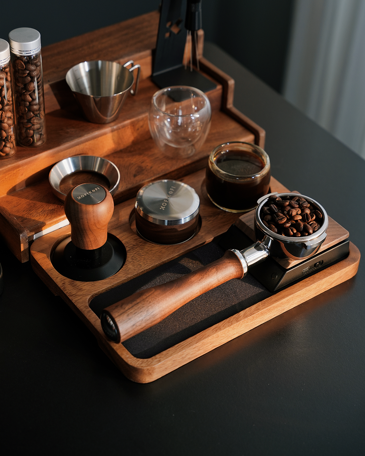 58mm Bottomless Portafilter For E61 Group Head - 2 Ears Walnut