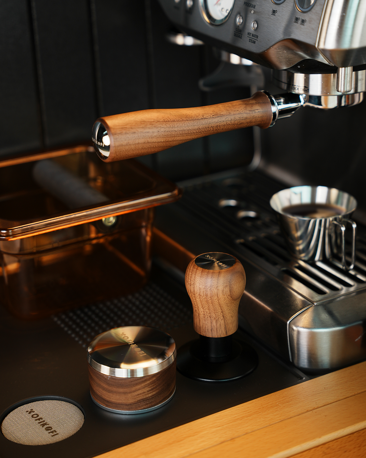 KOFIKOFI 54mm Bottomless Portafilter For Breville - American Walnut