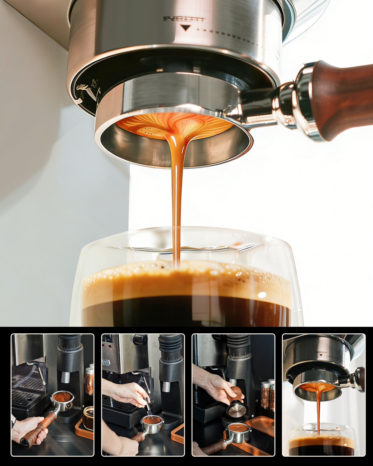 58mm Bottomless Portafilter For Gaggia Classic - 2 Ears Walnut