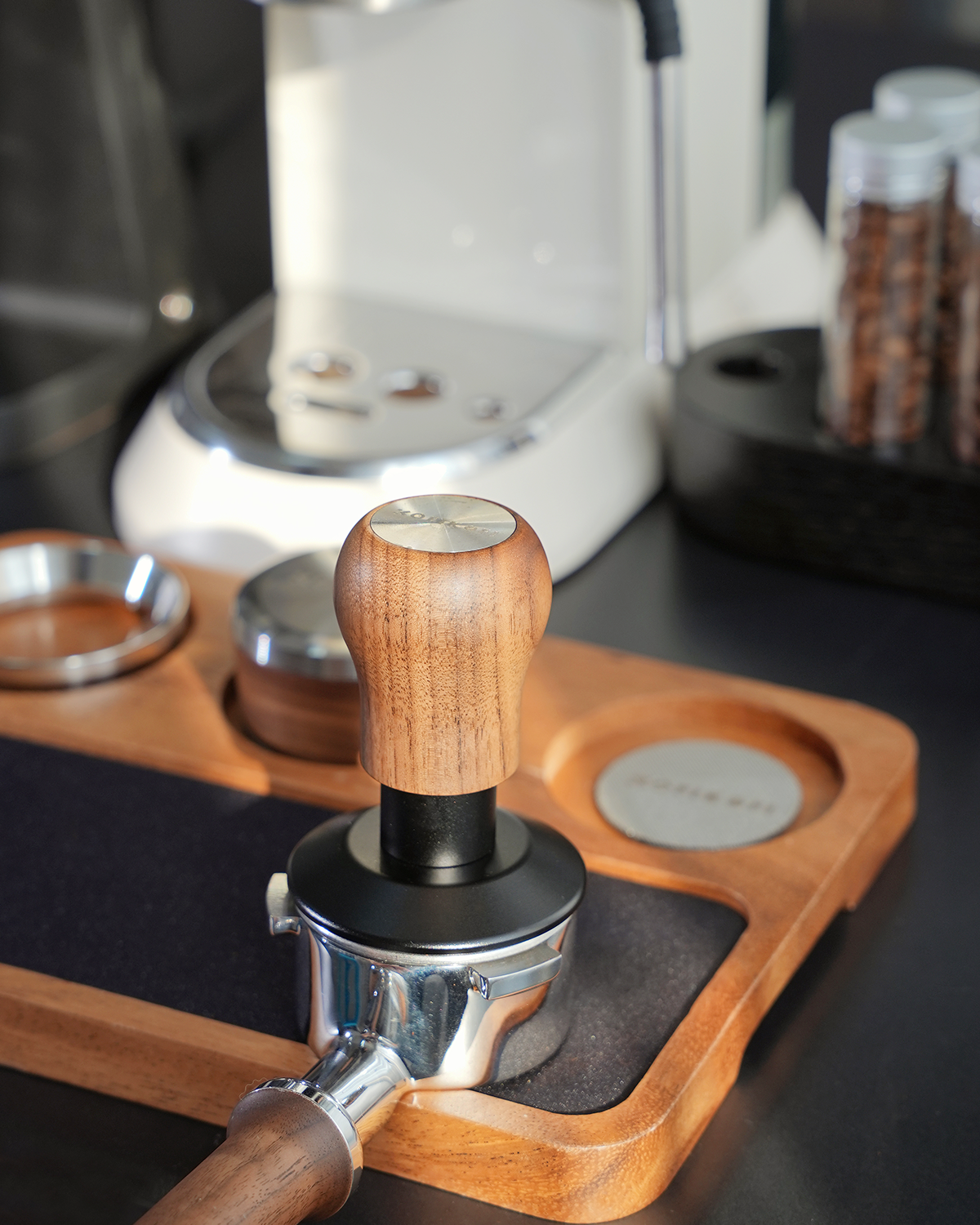 51mm Espresso Tamper, 3 Spring Loaded 30lb Pressure Click Walnut Handle