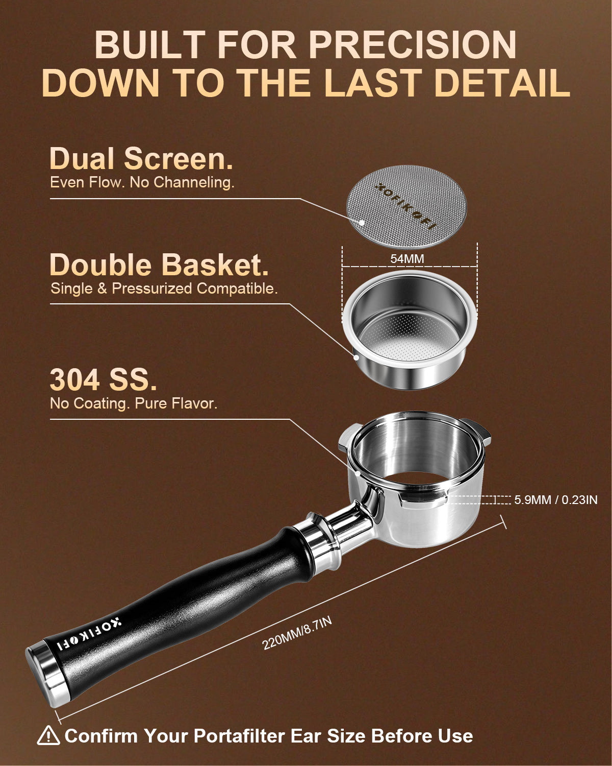 Special Offer-54mm Bottomless Portafilter 3 Ears 304 Head- Aluminum Alloy Handle- for Breville