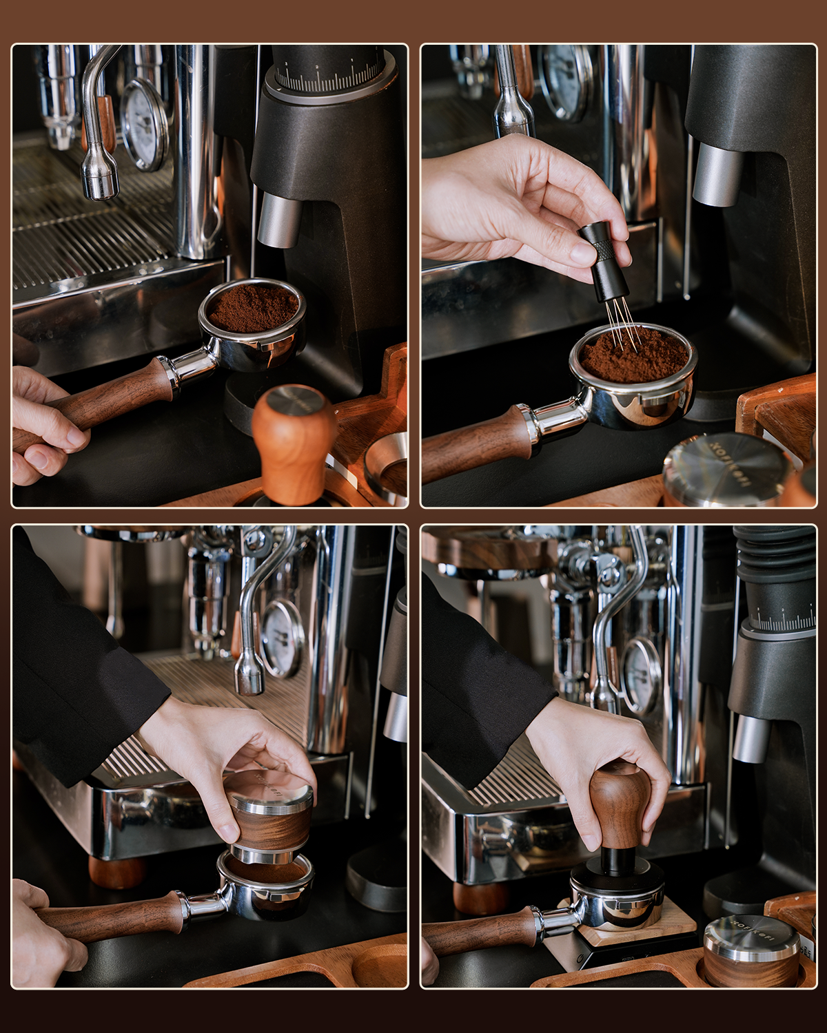 58mm Bottomless Portafilter For E61 Group Head - 2 Ears Walnut