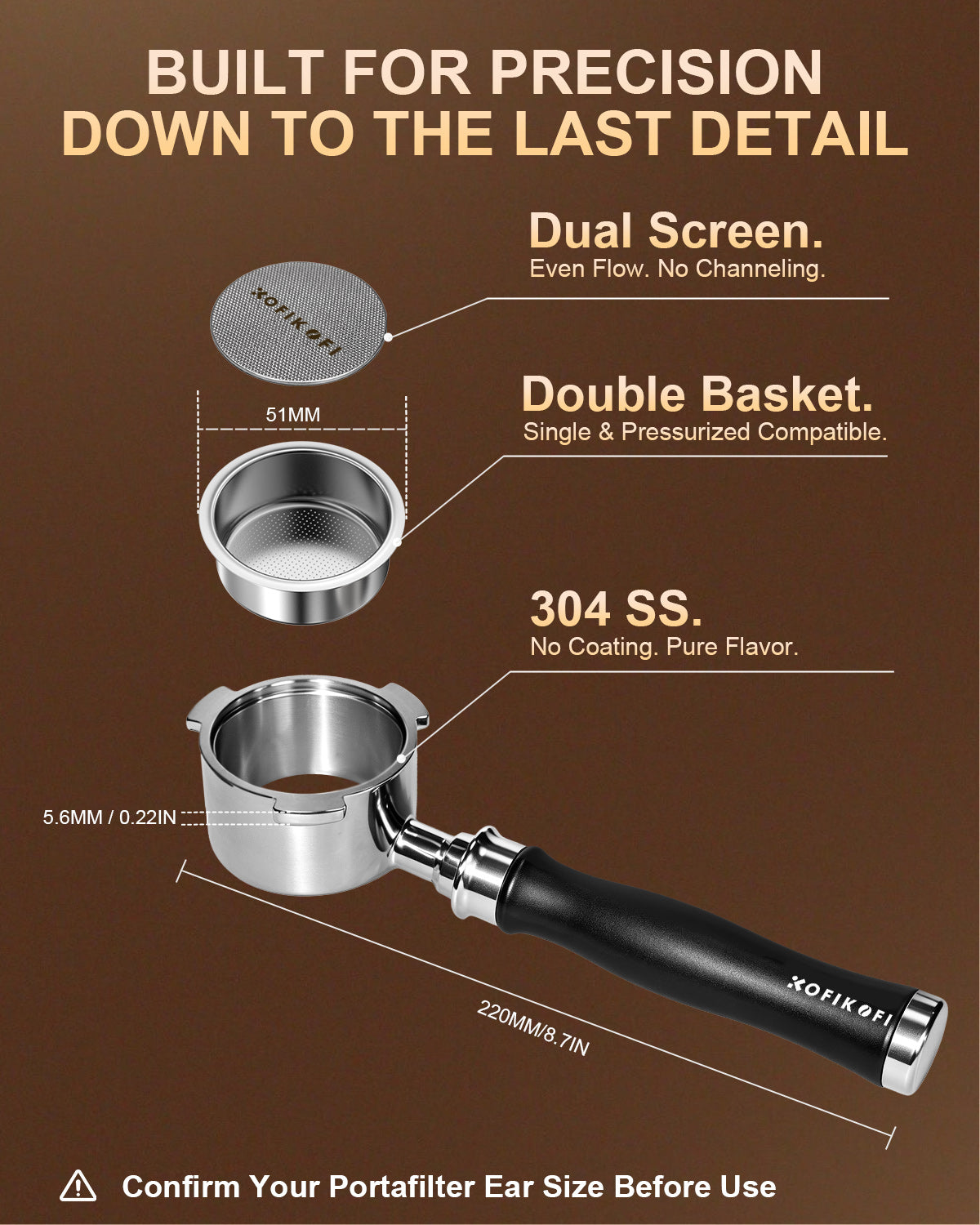 Upgraded 51mm Bottomless Portafilter 3 Ears 304 Stainless Steel Aluminum- for Delonghi Dedica
