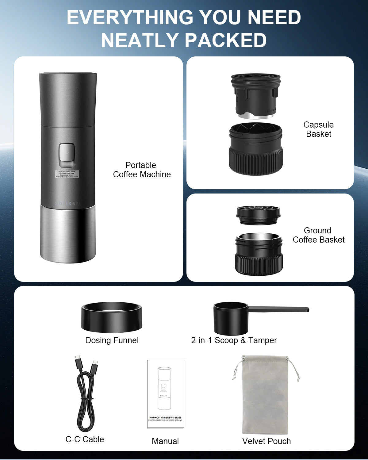 KOFIKOFI Portable Electric Espresso Machine 20Bar Self-Heating Coffee Maker