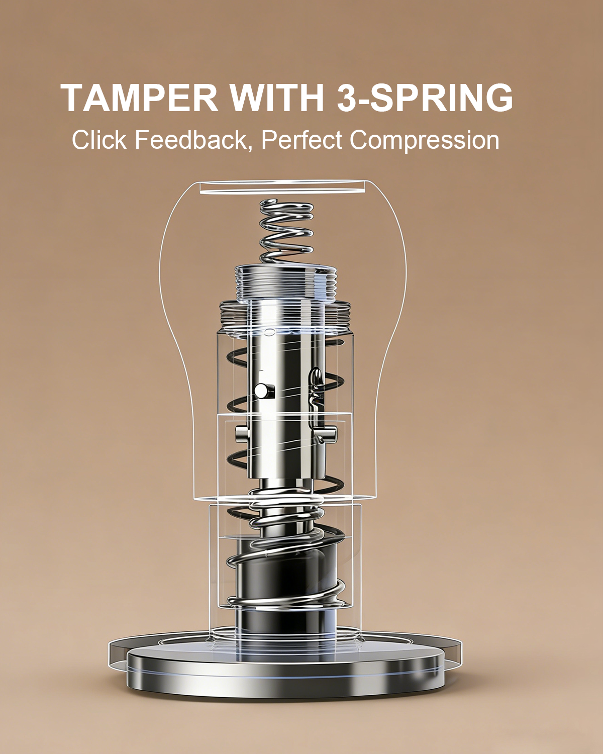 51mm Espresso Tamper, 3 Spring Loaded 30lb Pressure Click Walnut Handle