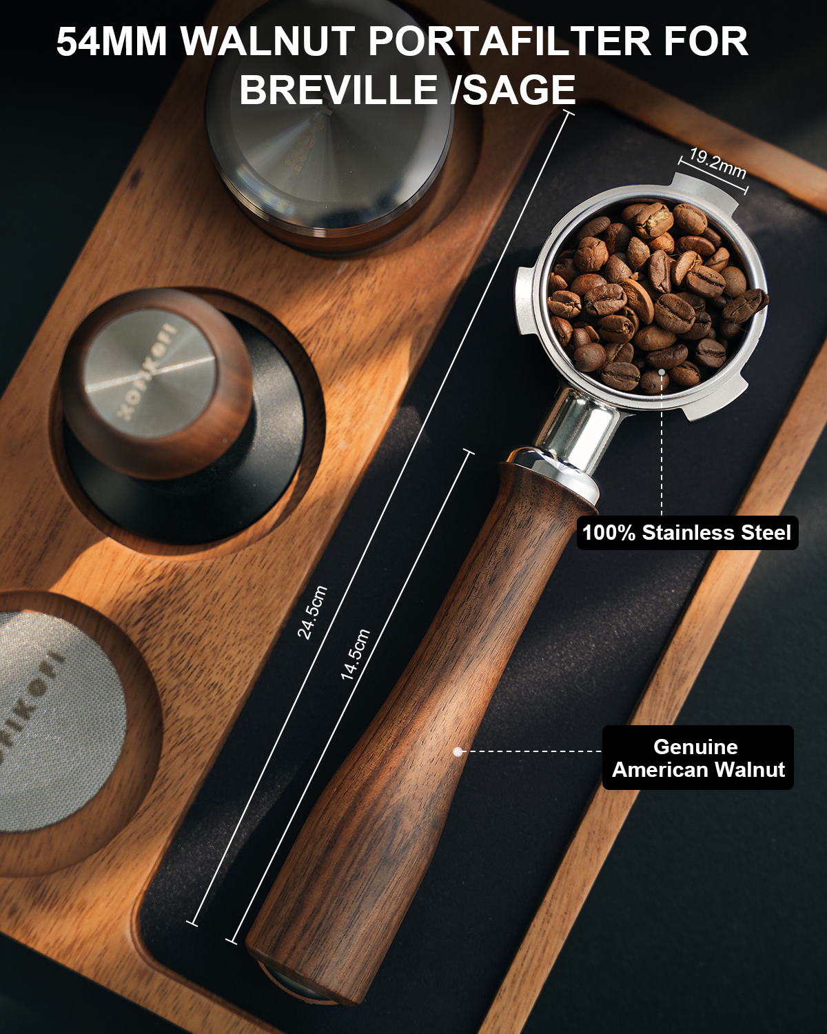 KOFIKOFI 54mm Bottomless Portafilter For Breville - American Walnut
