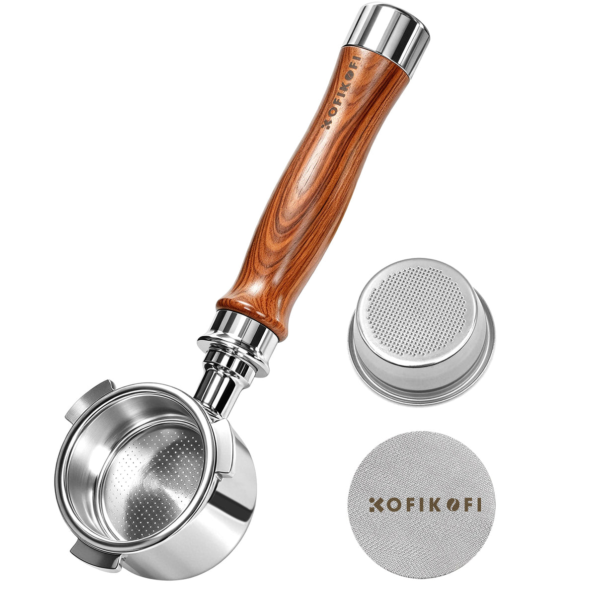 Upgraded 51mm Bottomless Portafilter 3 Ears Rosewood- for Delonghi Dedica